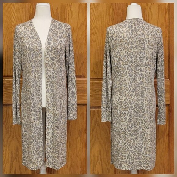 Another Reason Longline Duster Length Cardigan Boho Animal Print Open Front Sz L - Picture 2 of 13